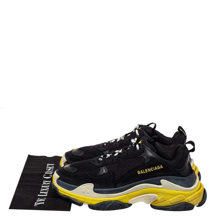 Pre Owned Balenciaga Black Mesh And Leather Triple S Low Top Sneakers Size 41