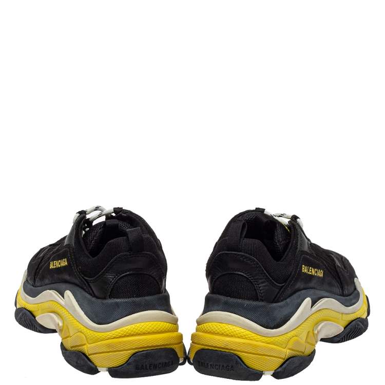Pre Owned Balenciaga Black Mesh And Leather Triple S Low Top Sneakers Size 41