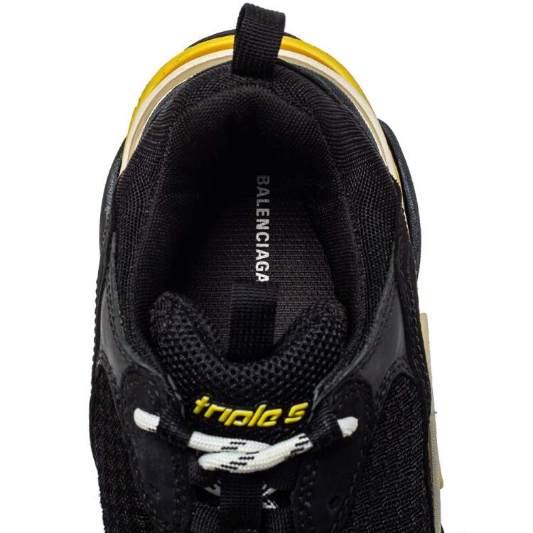 Pre Owned Balenciaga Black Mesh And Leather Triple S Low Top Sneakers Size 41