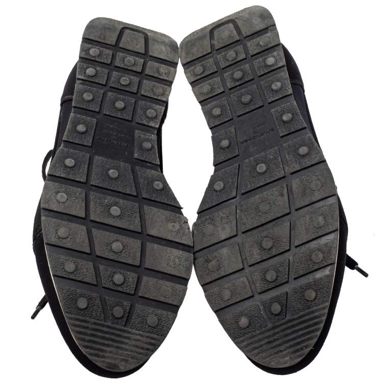 Pre Owned Balenciaga Black Patent Leather And Neoprene Race Runner Low Top Sneakers Size 38