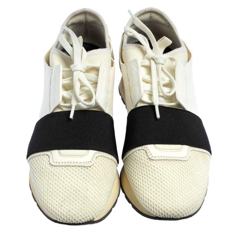 Pre Owned Balenciaga White Mesh And Leather Race Runner Sneakers Size 37