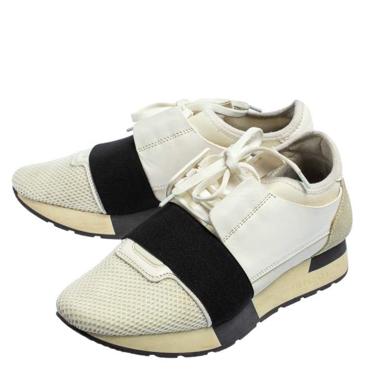 Pre Owned Balenciaga White Mesh And Leather Race Runner Sneakers Size 37