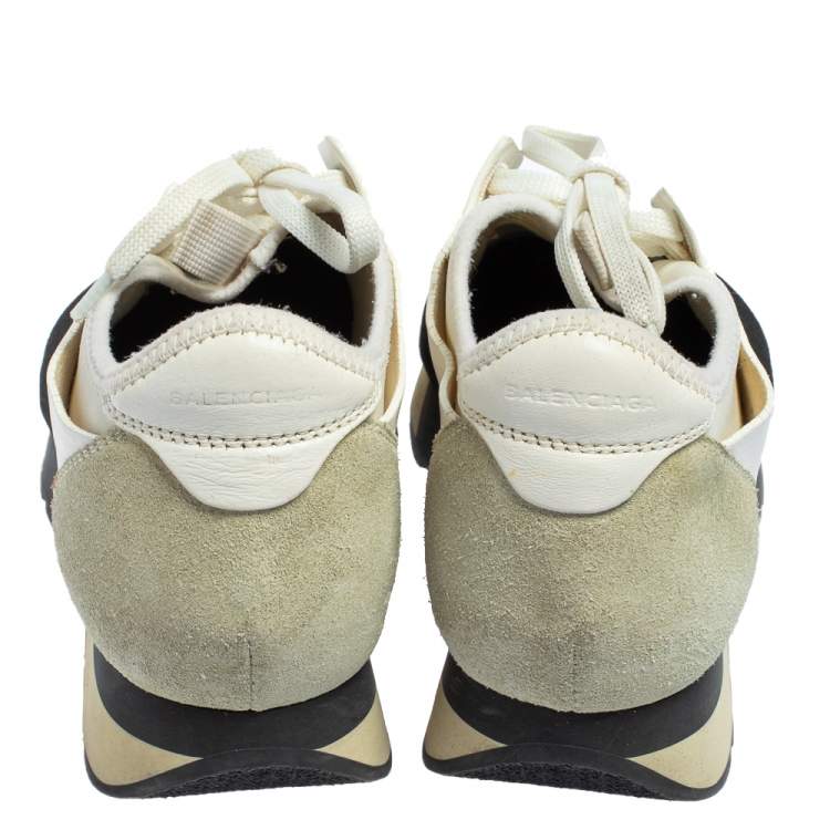 Pre Owned Balenciaga White Mesh And Leather Race Runner Sneakers Size 37