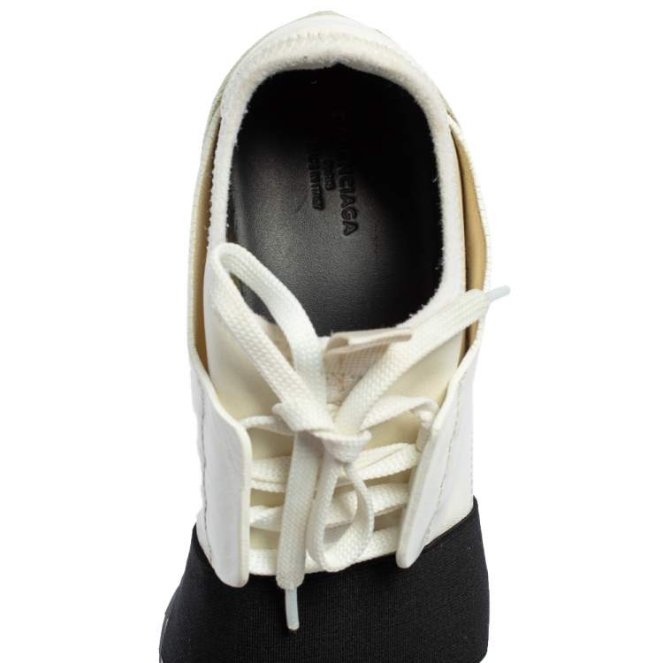 Pre Owned Balenciaga White Mesh And Leather Race Runner Sneakers Size 37
