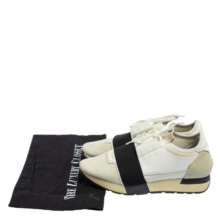 Pre Owned Balenciaga White Mesh And Leather Race Runner Sneakers Size 37