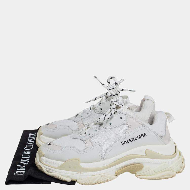 Pre Owned Balenciaga Grey Mesh And Leather Triple S Sneakers Size 38