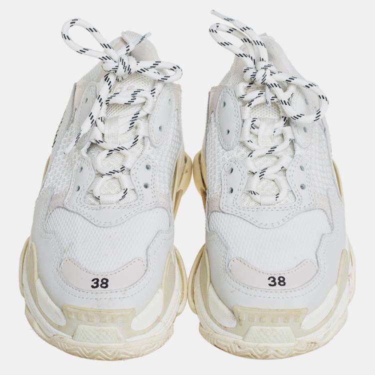 Pre Owned Balenciaga Grey Mesh And Leather Triple S Sneakers Size 38