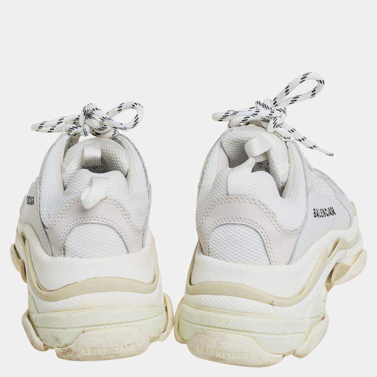 Pre Owned Balenciaga Grey Mesh And Leather Triple S Sneakers Size 38