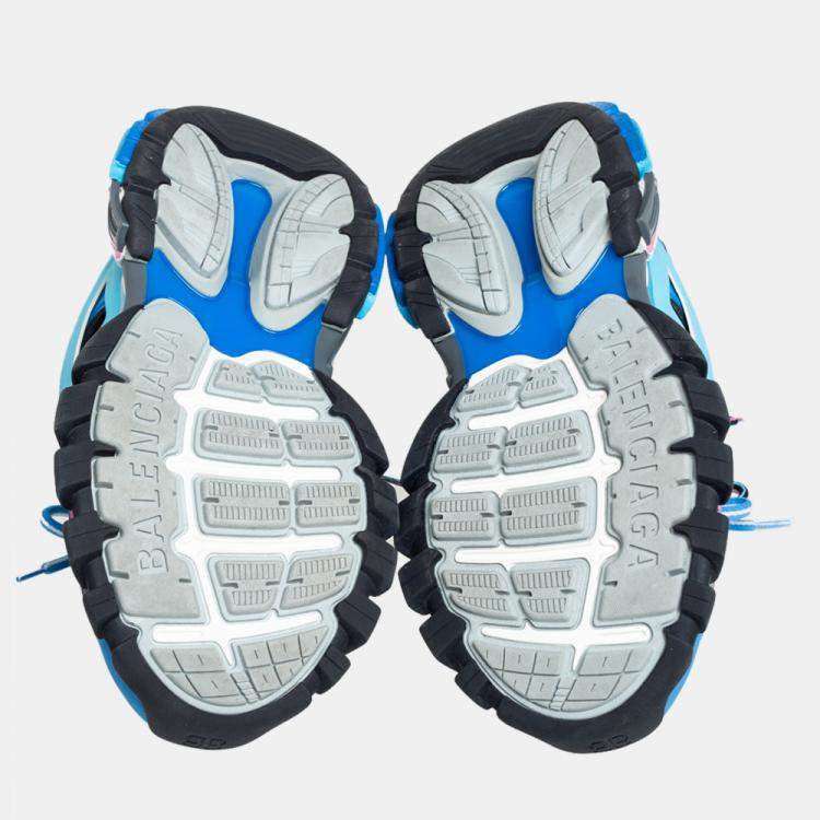 Pre Owned Balenciaga Blue Faux Leather And Mesh Track Sneakers Size 38