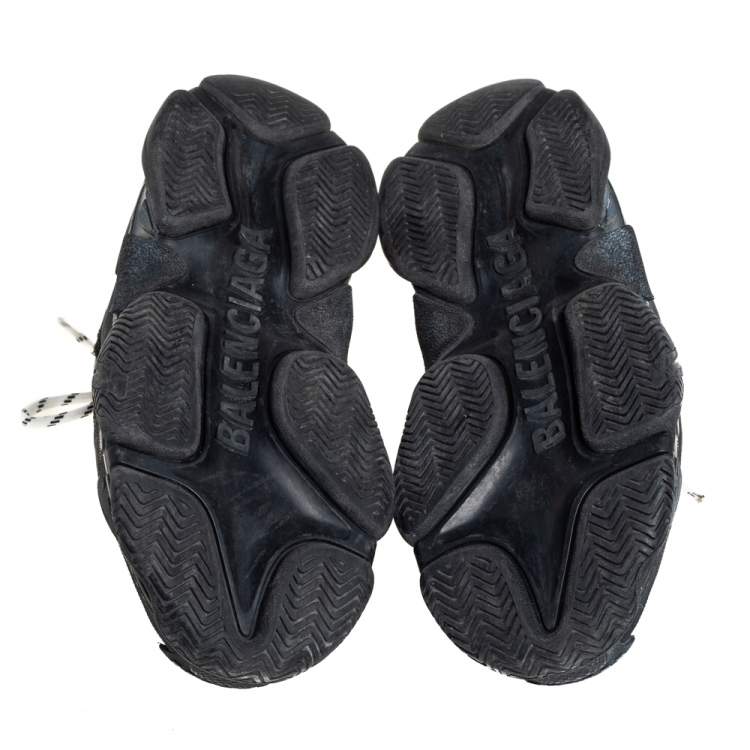 Pre Owned Balenciaga Black Leather And Mesh Triple S Clear Sneakers Size 38