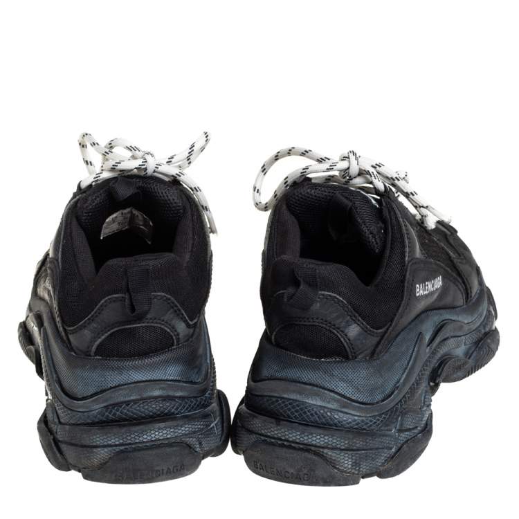Pre Owned Balenciaga Black Leather And Mesh Triple S Clear Sneakers Size 38