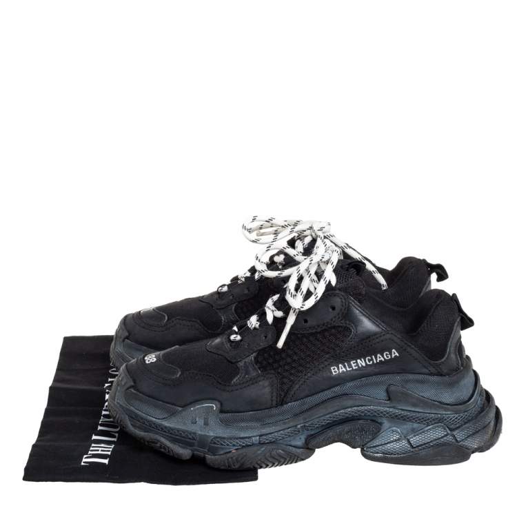 Pre Owned Balenciaga Black Leather And Mesh Triple S Clear Sneakers Size 38