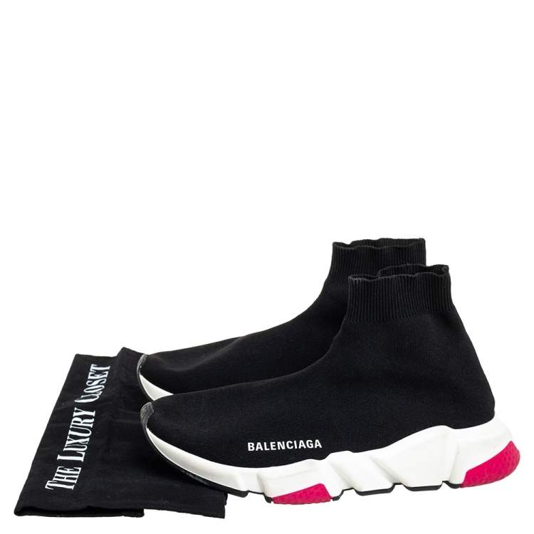Pre Owned Balenciaga Black Knit Fabric Speed High Top Sneakers Size 39