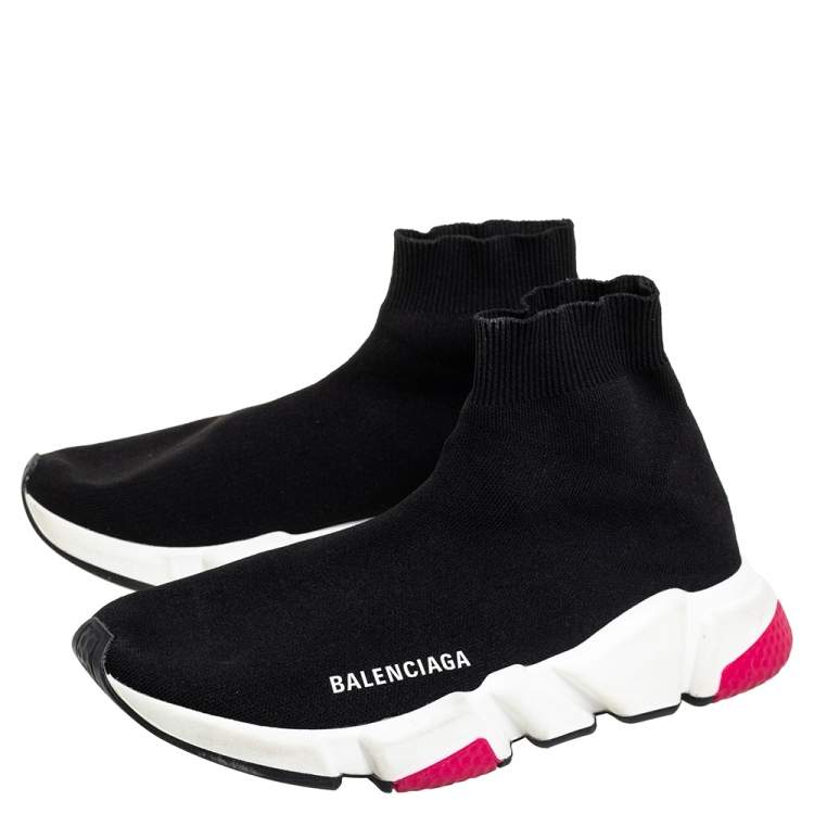 Pre Owned Balenciaga Black Knit Fabric Speed High Top Sneakers Size 39