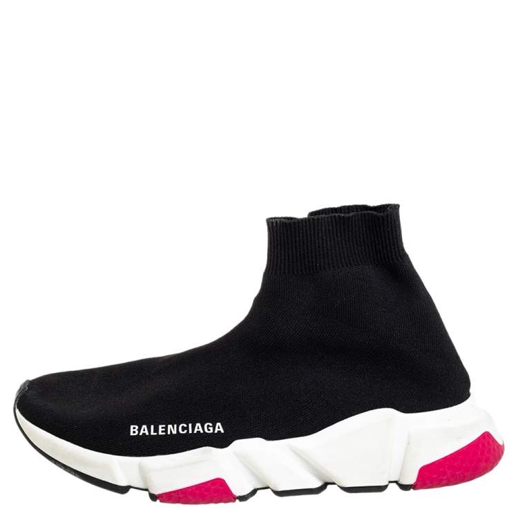 Pre Owned Balenciaga Black Knit Fabric Speed High Top Sneakers Size 39
