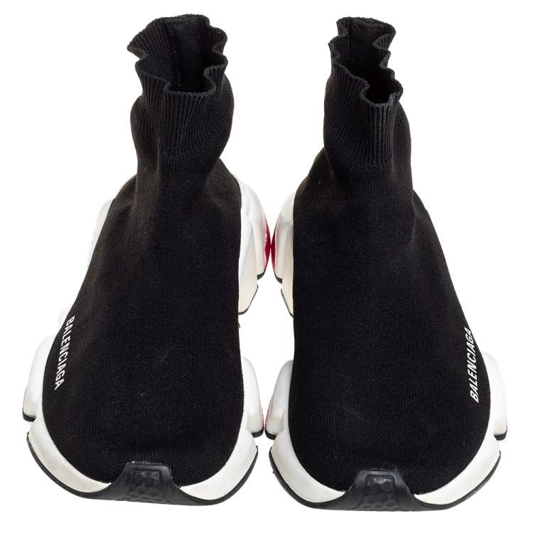 Pre Owned Balenciaga Black Knit Fabric Speed High Top Sneakers Size 39