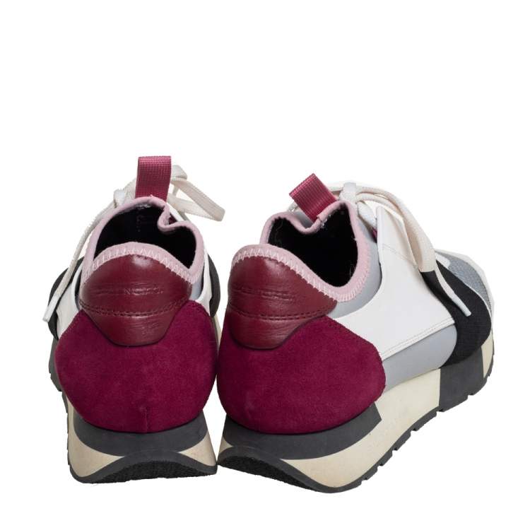 Pre Owned Balenciaga Multicolor Mesh And Leather Race Runner Low Top Sneakers Size 37