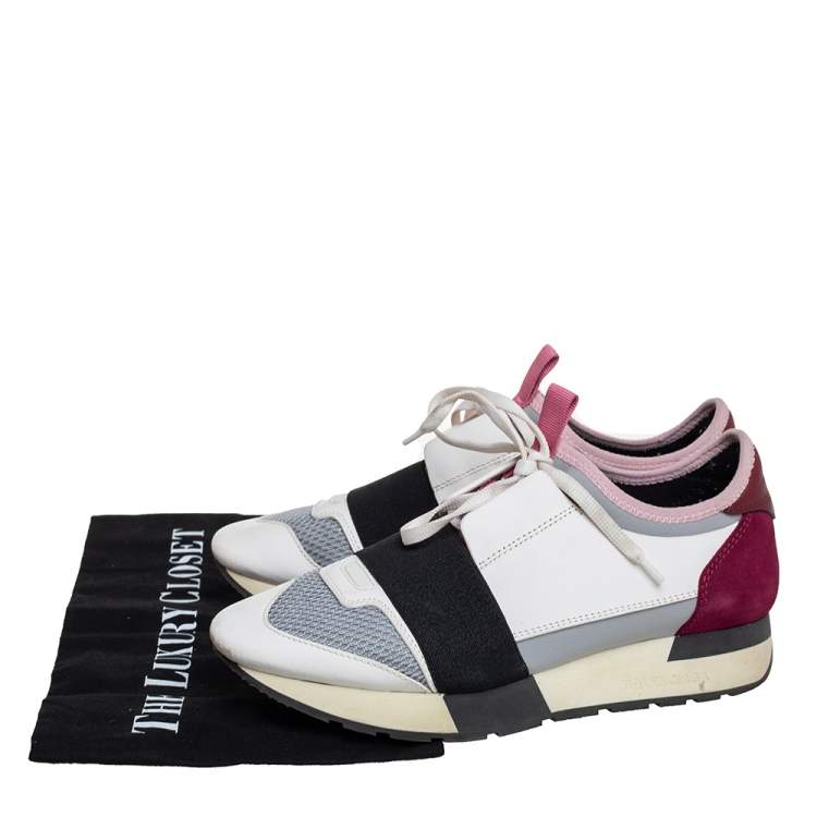Pre Owned Balenciaga Multicolor Mesh And Leather Race Runner Low Top Sneakers Size 37