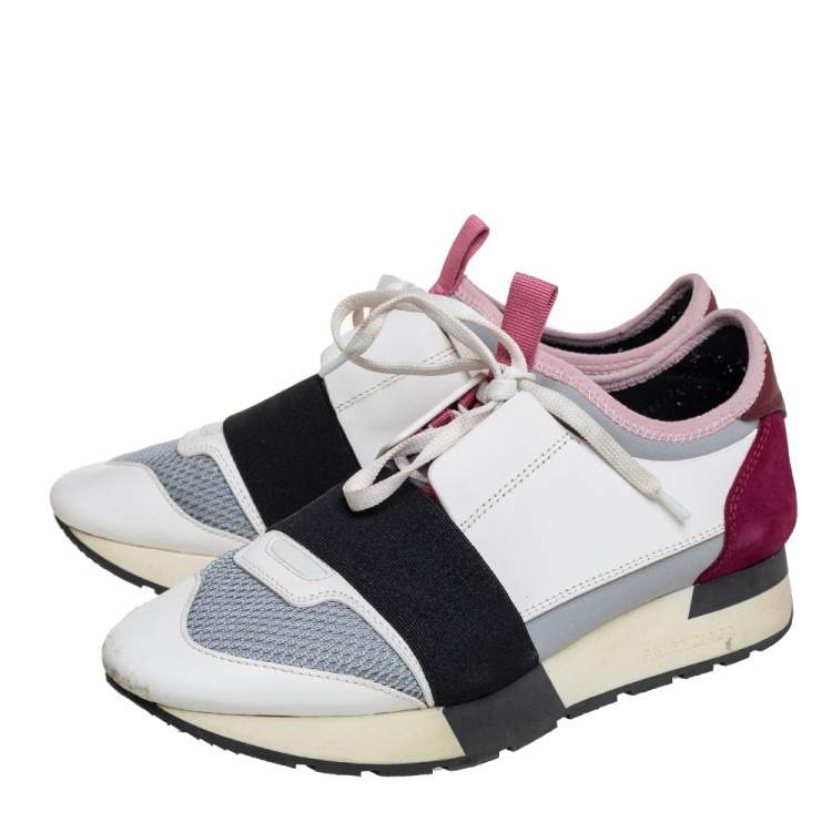 Pre Owned Balenciaga Multicolor Mesh And Leather Race Runner Low Top Sneakers Size 37