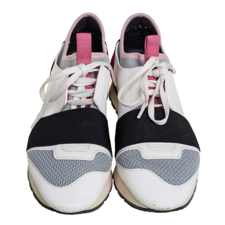 Pre Owned Balenciaga Multicolor Mesh And Leather Race Runner Low Top Sneakers Size 37