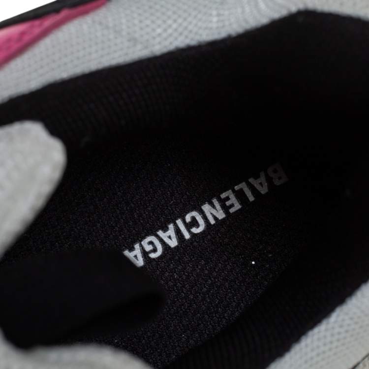 Pre Owned Balenciaga White/Pink Leather And Mesh Triple S Platform Sneakers Size 38