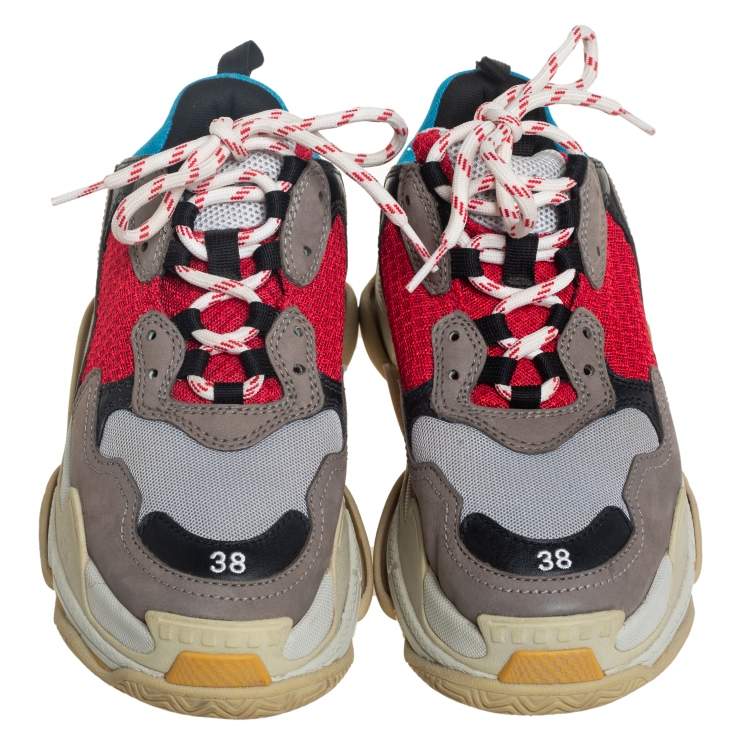 Pre Owned Balenciaga Multicolor Leather And Mesh Triple S Sneaker Size 38