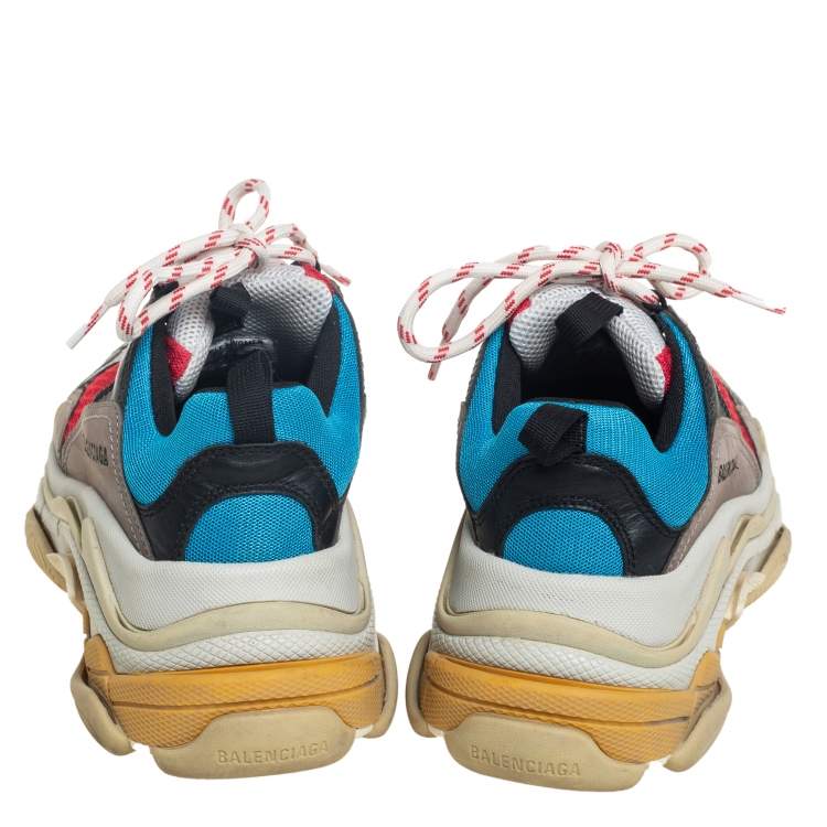 Pre Owned Balenciaga Multicolor Leather And Mesh Triple S Sneaker Size 38