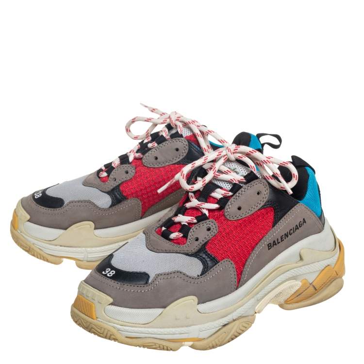 Pre Owned Balenciaga Multicolor Leather And Mesh Triple S Sneaker Size 38