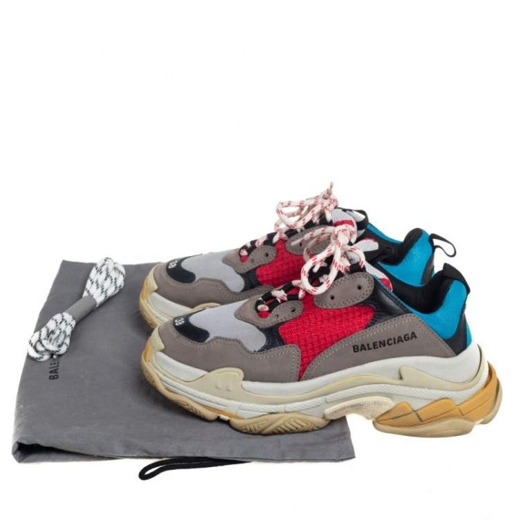 Pre Owned Balenciaga Multicolor Leather And Mesh Triple S Sneaker Size 38