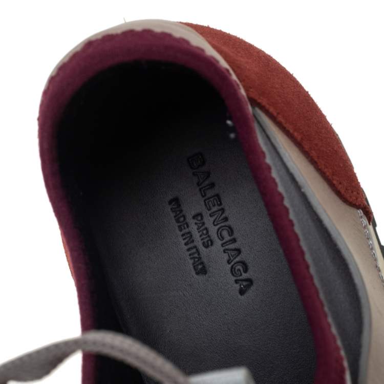Pre Owned Balenciaga Grey/Burgundy  Leather And Suede Race Runner Sneakers Size 36