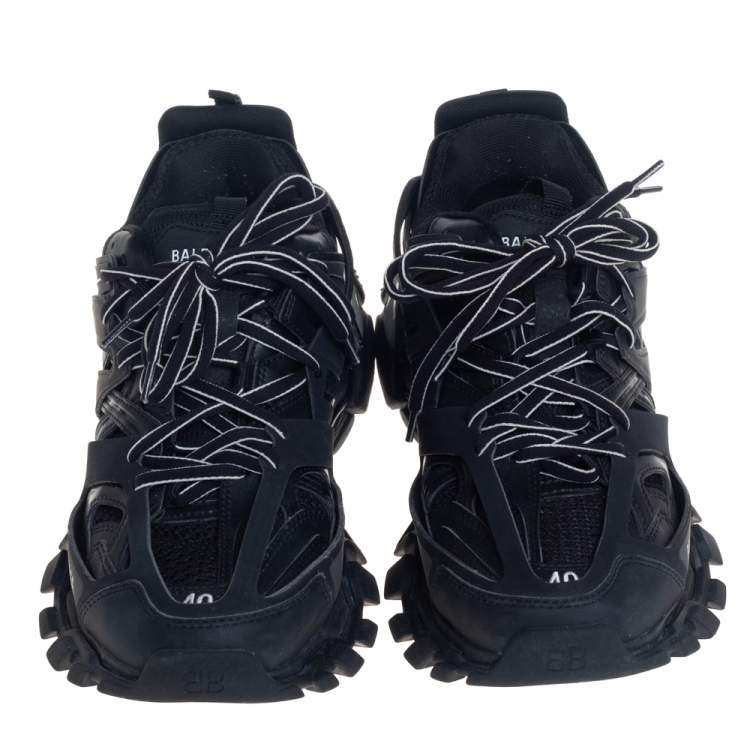 Pre Owned Balenciaga Black Leather And Mesh Track Sneakers Size 40