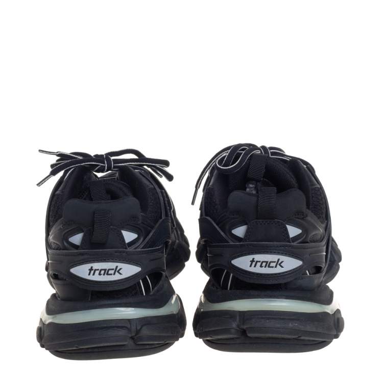Pre Owned Balenciaga Black Leather And Mesh Track Sneakers Size 40