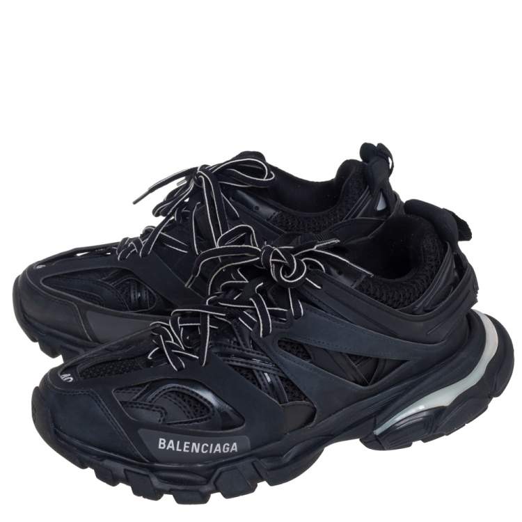 Pre Owned Balenciaga Black Leather And Mesh Track Sneakers Size 40
