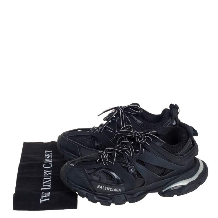 Pre Owned Balenciaga Black Leather And Mesh Track Sneakers Size 40
