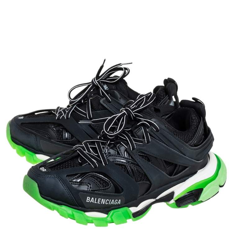 Pre Owned Balenciaga Black Mesh And Synthetic Leather Track Low Top Sneakers Size 38
