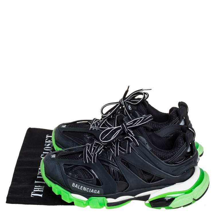 Pre Owned Balenciaga Black Mesh And Synthetic Leather Track Low Top Sneakers Size 38