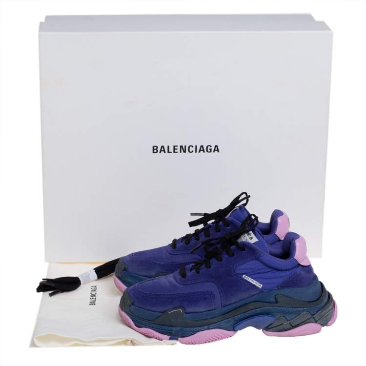 Pre Owned Balenciaga Purple Nylon And Suede Triple S Low Top Sneakers Size 37