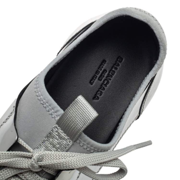 Pre Owned Balenciaga Metallic Silver/Grey Race Runner Sneakers Size 38