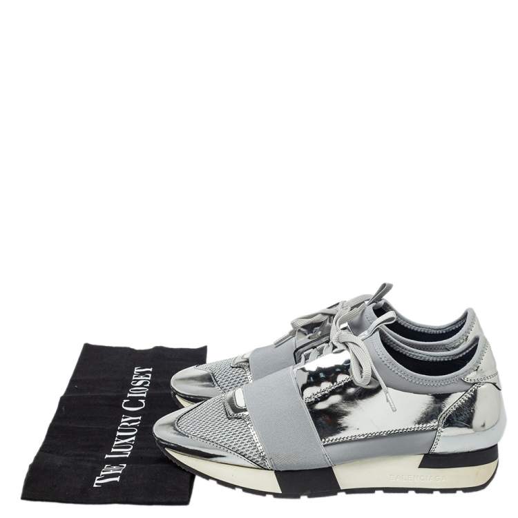 Pre Owned Balenciaga Metallic Silver/Grey Race Runner Sneakers Size 38