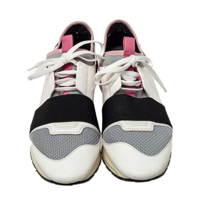 Pre Owned Balenciaga Multicolor Leather And Mesh Race Runner Low Top Sneakers Size 40