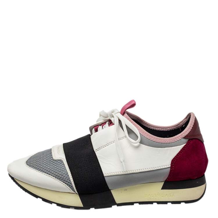 Pre Owned Balenciaga Multicolor Leather And Mesh Race Runner Low Top Sneakers Size 40