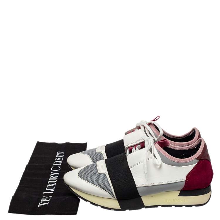 Pre Owned Balenciaga Multicolor Leather And Mesh Race Runner Low Top Sneakers Size 40