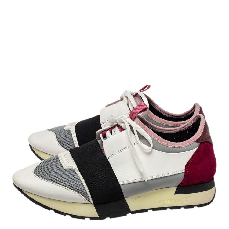 Pre Owned Balenciaga Multicolor Leather And Mesh Race Runner Low Top Sneakers Size 40