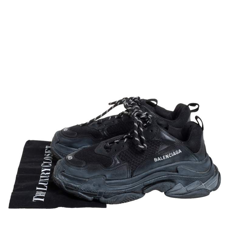 Pre Owned Balenciaga Black Mesh And Leather Triple S Low Top Sneakers Size 40