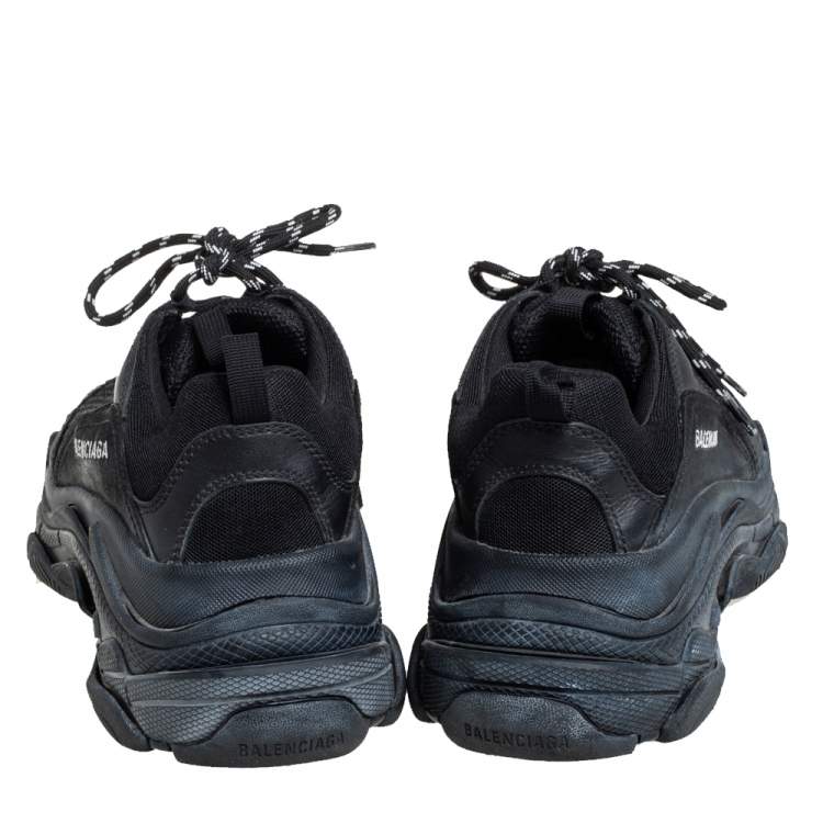 Pre Owned Balenciaga Black Mesh And Leather Triple S Low Top Sneakers Size 40