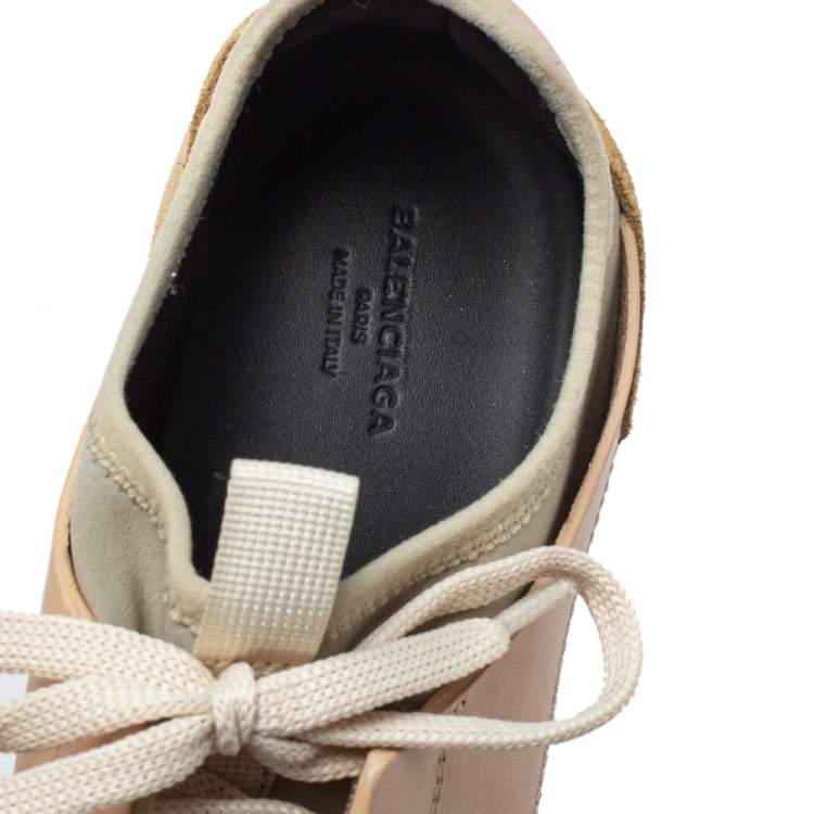 Pre Owned Balenciaga Pink/Grey Leather, Mesh Race Runner Sneakers Size 37