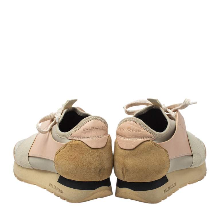 Pre Owned Balenciaga Pink/Grey Leather, Mesh Race Runner Sneakers Size 37