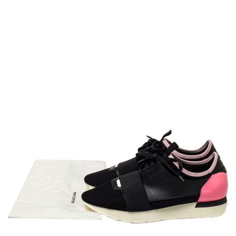 Pre Owned Balenciaga Pink/Black Mesh And Leather Race Runner Sneakers Size 40