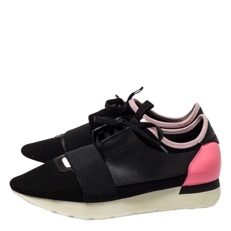 Pre Owned Balenciaga Pink/Black Mesh And Leather Race Runner Sneakers Size 40