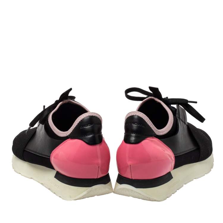 Pre Owned Balenciaga Pink/Black Mesh And Leather Race Runner Sneakers Size 40